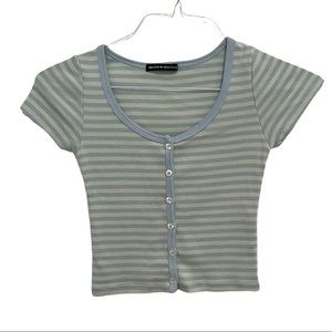Button Front Striped Crop Top